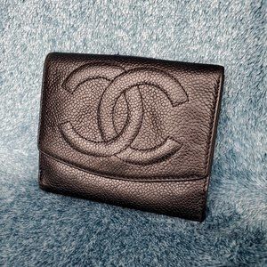 CHANEL CC Monogram Bifold Wallet Black Caviar